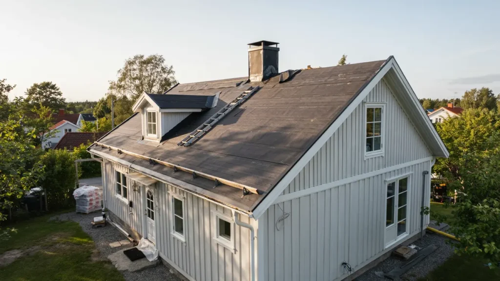 byte av eternittak till listpapp p hus i b rringe